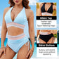 🔥Free trial fitting💃High Waisted Tummy Control Color Block Bikini Set