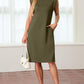 Women Round Neck Loose Split Wrinkle-Free Midi Dress with Pockets | Split Hem Airflow Design