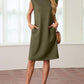 Women Round Neck Loose Split Wrinkle-Free Midi Dress with Pockets | Split Hem Airflow Design
