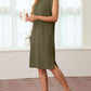 Women Round Neck Loose Split Wrinkle-Free Midi Dress with Pockets | Split Hem Airflow Design