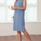 Women Round Neck Loose Split Wrinkle-Free Midi Dress with Pockets | Split Hem Airflow Design