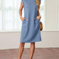 Women Round Neck Loose Split Wrinkle-Free Midi Dress with Pockets | Split Hem Airflow Design