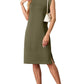 Women Round Neck Loose Split Wrinkle-Free Midi Dress with Pockets | Split Hem Airflow Design