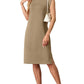 Women Round Neck Loose Split Wrinkle-Free Midi Dress with Pockets | Split Hem Airflow Design