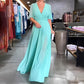 Solid Color V-Neck Waist Cinching Split Dress