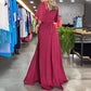 Solid Color V-Neck Waist Cinching Split Dress