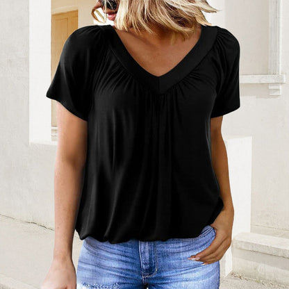 🎀Women's Casual Pleated V-Neck Short-Sleeve Top🥐 | Effortless Tuck Design | Wrinkle-Free Office Wear